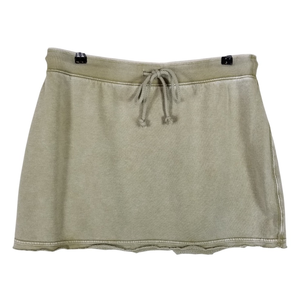 American Eagle Fleece Mini Skirt Womens Large Green‎ Drawstring Raw Hem 41170788